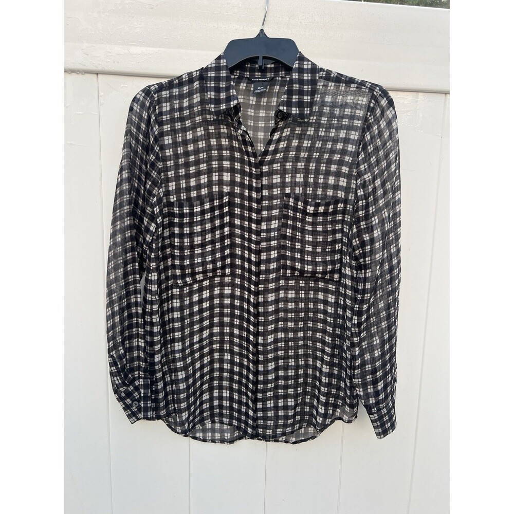 CLUB MONACO Womens 100% Silk Blouse XS Button Up Long Sleeve Sheer